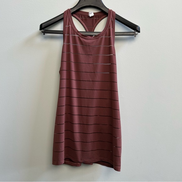 Athleta Burgundy High Neck Racerback Stripe Mesh Chi Tank Top, Size Small. - Picture 1 of 7